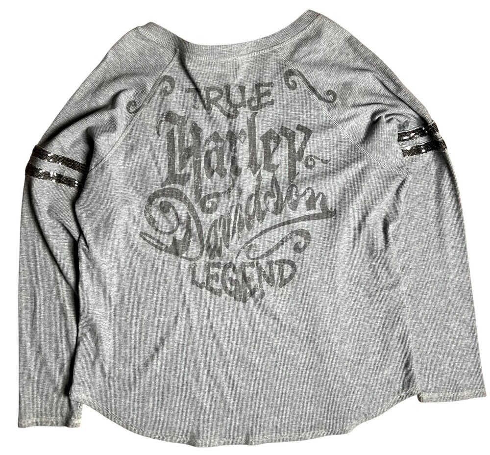 Harley-Davidson Shirt Womens 2X Gray Henley Long Sleeve Sequin Raglan Casual